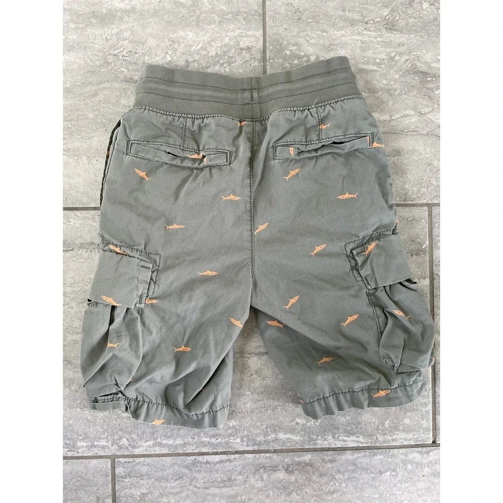 Gap Kids Cargo Shorts Green Orange Shark Print Pullup Small 6-7